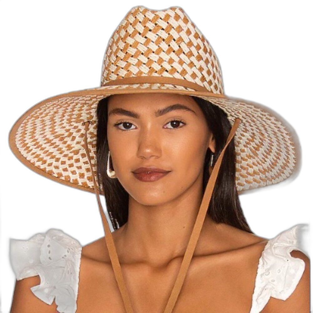 BP Women's Coastal Cowgirl Woven Straw Hat  Wide Brim with Tie Strap Resort OS